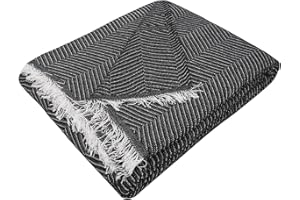 MERCURY TEXTIL- Colcha Multiusos Sofa,Manta Foulard,Plaid para Cama,Cubresofa Cubrecama,jarapas,Comoda Practica y Suave. Poliester Algodón (230 x 260cm, Espiga Negro Blanco)