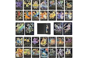 SNKRBA 55 Stück Deutsch Gold Vmax Karten, Goldene Rare Karten, Inklusive TCG-Deckbox, Keine Wiederholung, für Geburtstagsgeschenk (Schwarz)