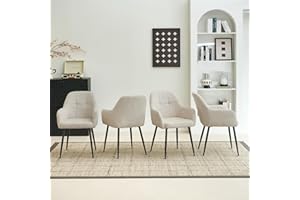 Colorig Modern Beige Dining Chairs Set of 4, Ergonomic Armchairs with Cross Metal Legs, Plush Chenille Fabric Upholstered Seat Living Room Chairs for Reception Kitchen Bedroom (4, Beige)