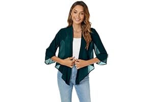 Famrrifuu Coprispalle Donna Elegante Leggero Estivo Cardigan Corta Maniche 3/4 Chiffon Casual Bolero Giacca Coprispalle Corto