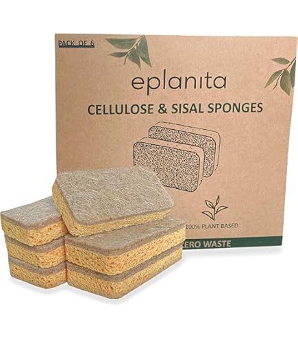 Eco-Friendly Kitchen Sponges - 6-Pack Natural Sisal & Wood Pulp Scrubbers