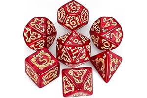 QMAY DND Dice Polyhedral Dice Set - 7 Pieces for Dungeon and Dragons MTG RPG D&D D20, D12, D10, D%, D8, D6, D4 (Rote Drachenmuster)