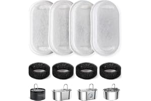 8 PewinGo Filtres Fontaine a Eau Chat,Filtre Fontaine Eau Chat Convient aux Abreuvoirs pour Chats en 3.2L/2L Acier Inoxydable,4 Filtres à Triple Filtration& 4 Éponges de Fontaine à Eau pour Chat