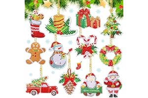 JINGTOPS 12 Pezzi Diamond Painting Natale Portachiavi, Kit Diamond Painting 5D Ciondoli per Pittura con Diamanti Portachiavi Bambini Adulti, per Decor Natalizia da Appendere Fai Da te Della Finestra