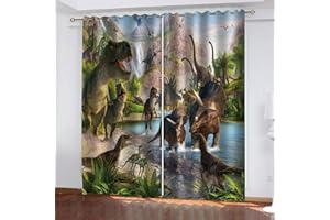 RXWZRL Rideaux Et Draperies Intérieurs À Oeillets, Dinosaure Animal Motif Rideau Occultant Thermiques Isolants Anti Froid pour Chambre Enfant Rideaux Grande Largeur 100X160cm 2 Pièces