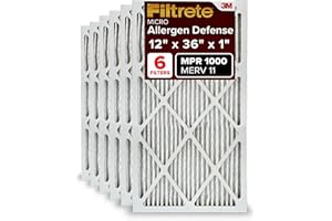 Filtrete 12x36x1 AC Furnace Air Filter, MERV 11, MPR 1000, Micro Allergen Defense, 3-Month Pleated 1-Inch Electrostatic Air Cleaning Filter, 6 Pack (Actual Size 11.69x35.69x0.81 in)