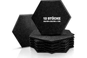 Hexagon Akustikplatten, Sonic Acoustics 12 Stücke Akustikpaneele Akustikplatten mit hoher Dichte für Wand Decken Holz & Tür - Akustikpanel Schallschutzplatten, 35,6 x 30,5 x 1cm