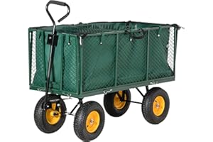 Outsunny Carrello da Giardino 342L con Maniglia Pareti Laterali Ribaltabili e 4 Ruote, 138x57x84cm, Verde