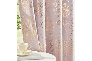TREATMENTEX Pink Gold Blackout Curtains for Girls Nursery Room Snowflake Print Total Light Blocking Curtains for Christmas Holiday Decor 90 inch Length Thermal Insulated Window Treatments for Winter Bedroom 2pcs