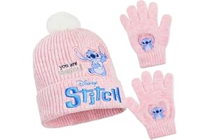 Disney Stitch Mädchen Wintermütze & Handschuhe Set, 2-Teiliges Winter Accessoires Set für Schule Reise, Geschenke Kinder & Teenagers