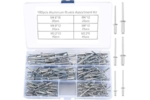 HAOCHEN 180 Pcs Aluminum Blind Rivets, Pop Rivets Assortment Kit, Flange Blind Rivets with Steel Shaft Mandrel Assortment Kit for Fixing Component Construction Fasteners Furniture- M3.2/M4/M4.8