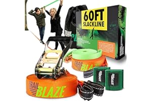 ‎TRAILBLAZE TRAILBLAZE Kit Slackline Completo – Con Protezioni Alberi + Sacca Porta Slackline - Installazione Facile - Kit per Principianti da 15m per Camminate e Equilibrismo