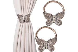 Dalababa Magnetic Curtain Tiebacks, 1 Pair Resin Drapery Holdbacks, Retro Curtain Tie Backs Rope Window Curtain Holder Straps Buckles for Cafe Balcony Home Decor (Bronze Butterfly)