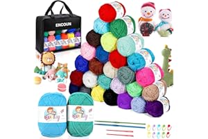 ENCOUN Laine à Tricoter, 30x30g Pelote de Laine, Pelote Crochet avec 2 Crochets, 30Couleurs Fil Crochet, Laine Crochet Ultra Doux, Pelotes de Laine Et Fils, Laine pour Crochet pour Débutants, Amateur