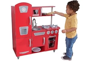 KidKraft Cuisine Enfant en Bois Vintage Rouge, Dinette avec téléphone, Jeu d'imitation, Jouet Enfant dès 3 Ans, 53173