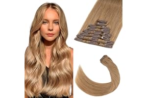 Elailite Extension Capelli Veri Clip Set da 8 Ciocche Singole Grade 8A Remy Human Hair Naturali 25.4cm (50g) # Biondo Intenso