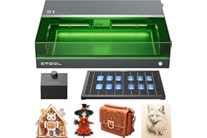 xTool S1 20W Graveur Laser avec Panneau de Travail et Assistance d'air, Positionnement à Pin Points, Autofocus, 600 mm/s, 498 x 333 mm, Gravure Laser pour Bois, Métal, Cuir, Acrylique, Verre - Noir