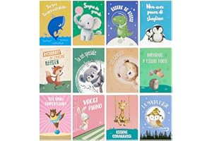 BETESSIN 12pz Mini Taccuini Animali con Frasi Motivazionali Italiano Gadget Regalo Compleanno Bambini Alunni Natalizio Blocknotes Colorati Quaderni Tascabili