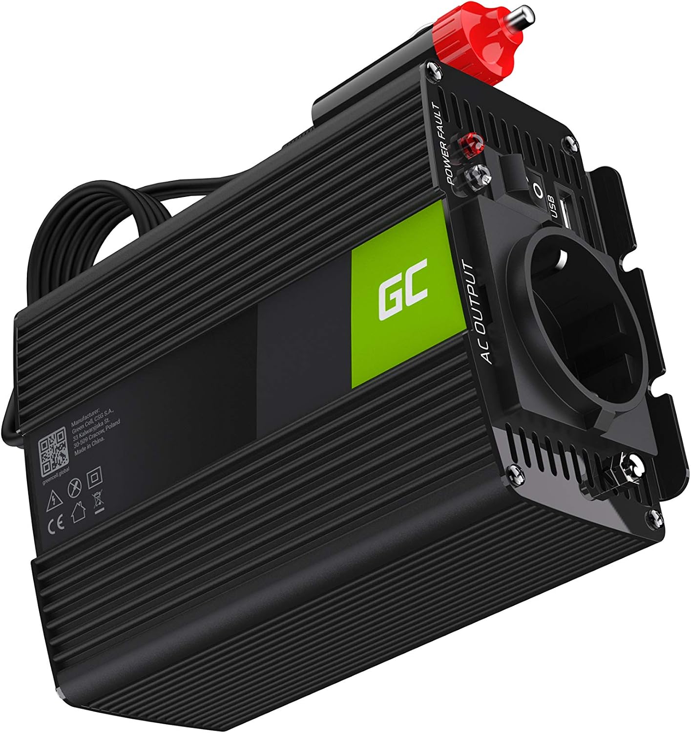 Green Cell® 150W/300W 12V a 220V/230V Onda sinusoidal modificada Inversor de Corriente DC AC Power Inverter Transformador de Voltaje para Coche Camion con Puerto USB y Pinzas de conexión a batería