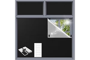 ALIKIAI 420D Blackout Blinds Stick on, 100% Blackout Curtain for Window, No Drill Blinds for Bedroom, Cut to Any Size, Portable Black Out Blinds for Travel Temporary, 12 Velcro, 18 Adhesive Tapes