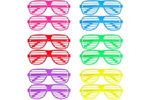 QERICH 12Pcs Party Glasses,6Colors Shutter Decorations Neon Accessories Shades Shadeds Set,for kids,Adults,80s 90s Funny Favors,Festival Birthday Disco Outfits Eyewear,Club Themed Bright Decprations Supplies