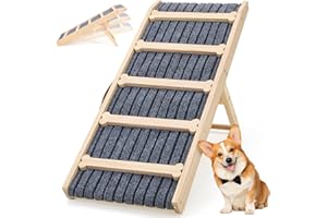 The Fellie Dog Ramp for Sofa, Wooden Dog Steps for Bed, 3 Adjustable Height from 32-47cm, Portable Stable Pet Ramp with Non-Slip Surface, Dog Stairs Use for Bed Sofa Stairs Cars, 90x35cm