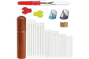 KITHUT 36 agujas de coser con ojal grande, 6 tamaños de agujas de coser a mano (1,5"-2,6"), agujas de bordado con enhebrador, abridor de costuras y dedal, agujas para tejer, tejer, bordar, coser (tamaño 1)