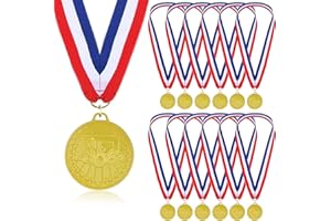 DONRIME Medallas de Bolos para Niños,Medalla de Metal Dorado de 12 Piezas con Cinta de Nailon Tricolor, Recuerdos de Fiesta de Bolos para Niños, Niños y Adultos