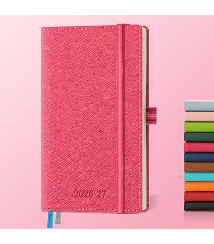 POPRUN Maandplanner 2026-2027 - 18 Maanden (juli '26 - Dec '27) - 22x16,5 Cm - 2 Pagina's Per Maand - Zachte Ringband - Fuchsia - 100 Gsm Papier - Met Tabbladen & Lint