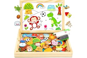 Jojoin 110 pcs Puzzle Madera Magnética, Rompecabeza Magnético de Madera Fútbol, Juguetes Madera Deportivo de Fútbol, Dibujo de Doble Cara, Educativo de Rompecabeza y Dibujo para NIño de 3 4 5 Años
