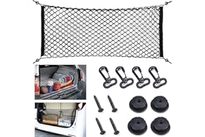 FYY Universal Rear Cargo Net, Adjustable Elastic Nylon Rear Trunk Cargo Storage Organizer 35.5" x 15.7" with Hooks and Screws Fit for Car,Jeep,Suv, Truck Black