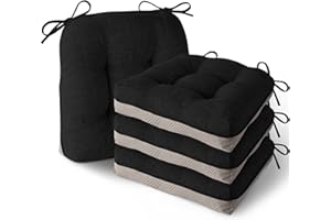 MineCozy Indoor Kitchen Chair Cushions Set of 4 Non Slip Tufted Chair Pads with Ties Thick Dining Room Dining Room Seat Cushions (40x40x10cm/16''x16''x4'') Black