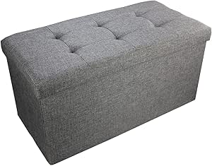 DuneDesign Foldable Stool 38cm Upholstered With 42 L Storage - Footstool Seat Cube Seating Cabinet Ottoman Linen - For Living Room Bedroom - Practical And Functional Comfortable Storage Solution - View #5