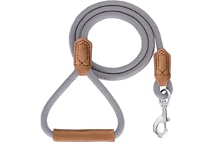 Mile High Life | Guinzaglio Cane in Corda | Inserti e Manico in Cuoio | Aggancio Robusto | Small Medium e Large | 1,2/1,5/1,8m | Argento/Nero/Marrone (Grigio,150 CM)