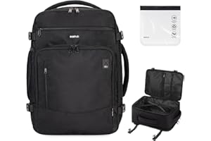 ECOHUB Mochila Viaje Cabina Avion 45x36x20 Debajo Del Asiento Maletas de Viaje Cabina Equipaje de Mano Mujer ECO PET Mochila de Senderismo para Impermeable Hombre 30 Litros Botella de Agua(Negro)