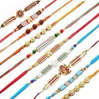 Brown Leaf ® Rakhi Raksha Bandhan Gift Band Moli Bracelet Wristbands Elegant Kudan Stone Pearl Glitter Rakhi Designer Rakhi for Brother/bhaiya with Roli Tilak Pack