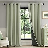 Fmfunctex Blackout Curtains for Bedroom Sage Green Curtains 72 Inch Drop Geometric Weave Textured Eyelet Curtains for Living 