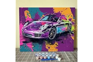 TUCOCOO Magnifique peinture à l'huile par numéro pour adultes, Porsche violet avec pinceaux et pigments acryliques, style graffiti coloré pour décoration d'intérieur, 40,6 x 50,8 cm (sans cadre)