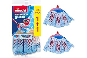 Vileda SuperMocio 3Action XL Mop Refill - Pack of 2 - Fits all SuperMocio Mops- Authentic Vileda Mop Head Replacement - Machine Washable - Advanced Microfibre Technology