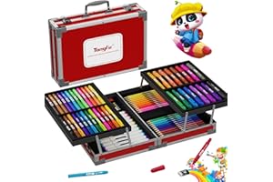 TongFu Maletin Pinturas para Niños, 85pcs Deluxe Juegos de Dibujo Caja, Set de Pintura Contiene Marcadores, Crayones, Rotuladores de Pizarra, Lápices de Colores, Idea Para Regalo
