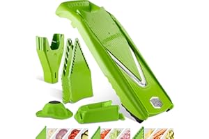 Börner Gemüsehobel V5 (Profi Set) • Verstellbarer V-Hobel 7-teilig mit 10 Schnittarten • Gemüseschneider mit Edelstahl V-Klinge • Küchenhobel inkl. Dockingstation • Farbe: Grün