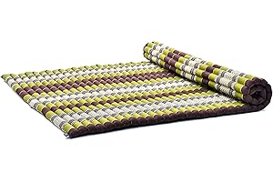 Leewadee - Foldable Floor Mattress - Japanese Roll Up Futon -Trifold Tatami Mat- Guest Floor Bed - Camping Mattress - Thai Massage Mat, Kapok Filled, 190 x 145 cm, Brown Green
