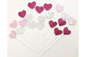 AILEXI Fatto A Mano 20 Conteggi 3 Colori Glitter torta Toppers Decorazione Per Torta Cuptorta E Gelato - Cuori Rosa