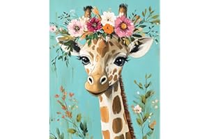 DAERLE Jirafa con Corona de Flores Kit de Pintura por Números para Adultos en Lienzo con Pigmento Acrílico, Jirafa, Pintura al Óleo DIY para Decoración del Hogar 30x40cm