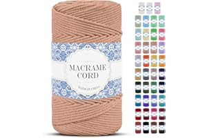 Uiopa Cuerda Macrame 4mm x 200m Hilo Macrame Grueso Cuerda de Algodon Natural Suave de 4 Hilos, Cordel Algodón para DIY Manualidades Tapices de Pared Cortina Colgador de Plantas (Albaricoque)