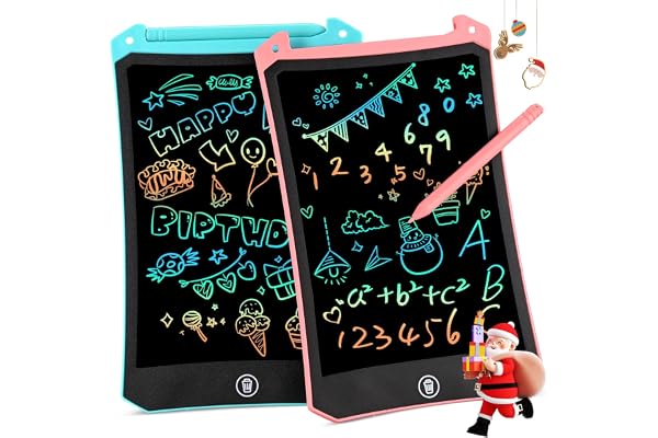 RaceGT Tablette Dessin Enfant, 8.5 Pouces Coloré Ardoise Magique, Lot 2 Tablette D'écriture LCD Jouet avec Bouton D'effacement Verrouillable, éducatifs Cadeaux Jouets Enfant pour 3 4 5 6 Ans
