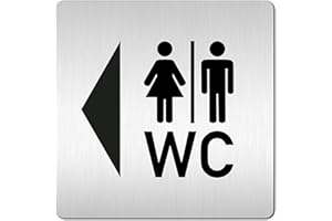 Kinekt3d Leitsysteme Cartel XXL para puerta • 125 x 125 mm • WC + inodoro pictograma flecha direccional • 1,5 mm aluminio • 100% fabricado en Alemania (flecha izquierda)