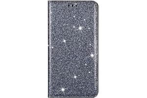 Unichthy iPhone 12 / iPhone 12 Pro Case All Glitter Flip Case for Women Solid Sparkly PU Leather Bling Wallet Phone Cover Card Slots Stand Magnetic Closure Shockproof Shell Grey