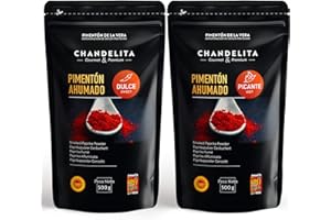CHANDELITA Pimentón de la Vera Ahumado Dulce y Picante en Polvo en Bolsa (2x500gr) con la Denominación de Origen Protegida - Especias y Condimentos. Gourmet & Premium - 100% Pimentón