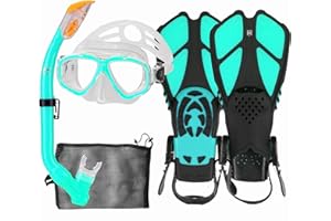 HH HHAO SPORT Children's Snorkel Set with Fins, 180° Panorama Wide View Diving Goggles, Adjustable Swimming Fins, Diving Mask and Dry Top Snorkel with Carry Bag